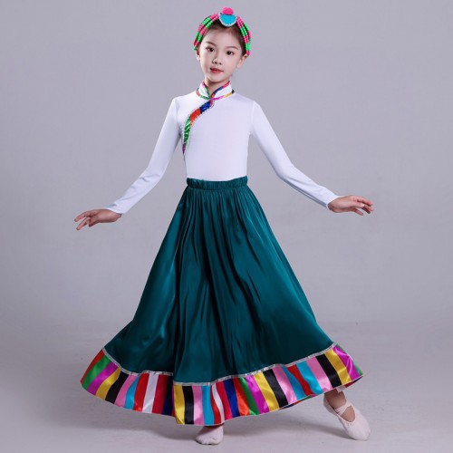 Children Kids Mongolian dance dress minority ethnic swing skirt Tibetan dance clothing performance clothes